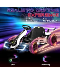 24V 7.5 Mph Electric Go Kart with Adjustable Seat, Drifting Car Battery Powered Ride on Toy Outdoor with Slow Start, Button Start, Music, Honking Horn