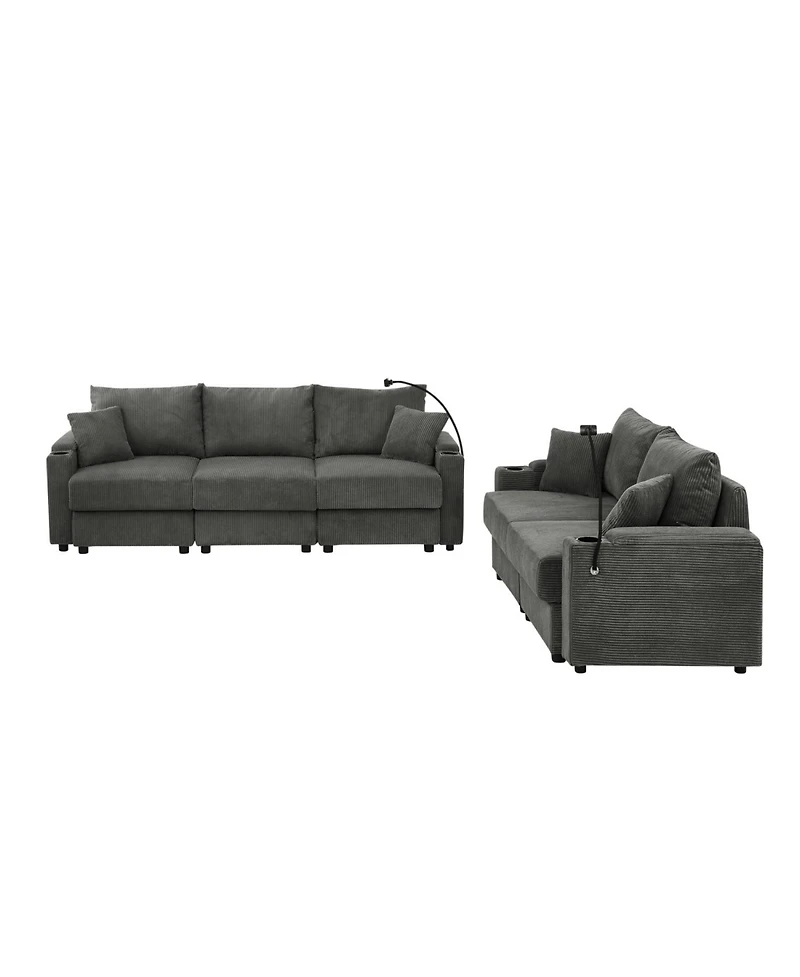 Streamdale Modern 2-Piece Corduroy Sofa Set with Storage, Cup and Phone Holders