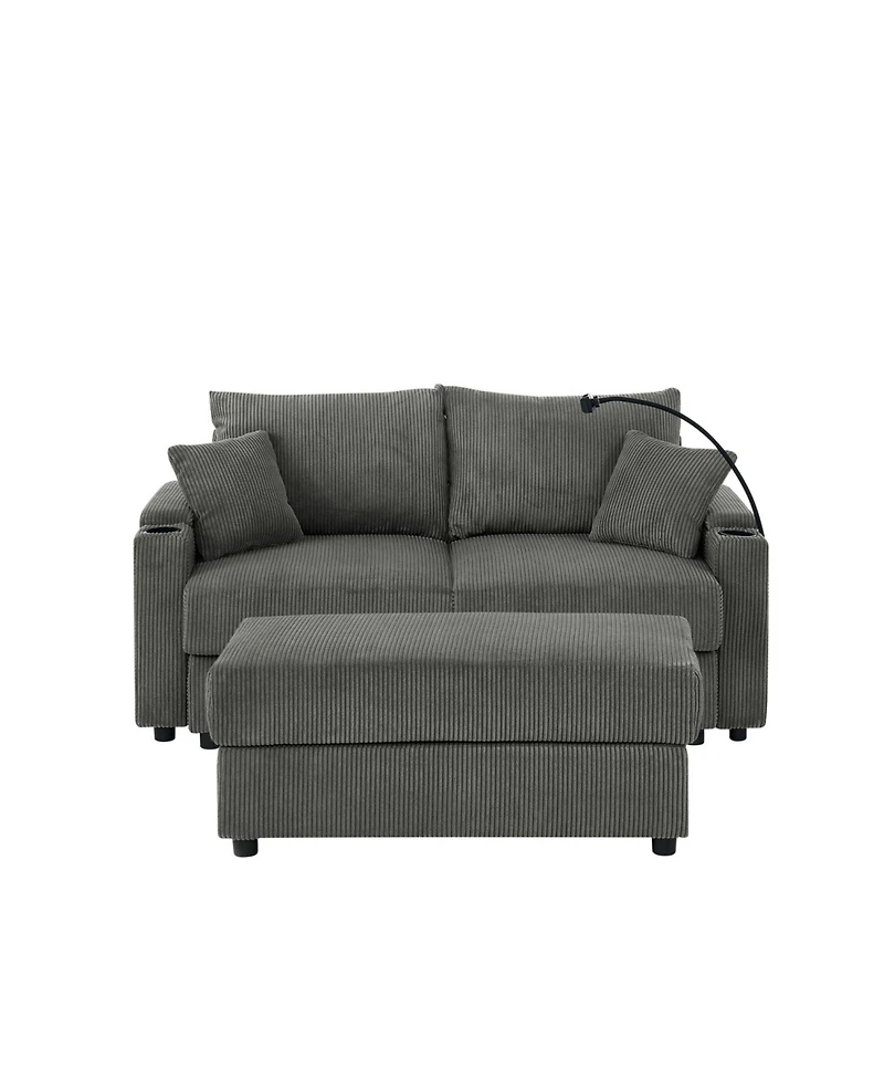Streamdale Modern Sofa, Storage & Ottoman, Comfy Grey Couch w/ Cup Holders & Chargers