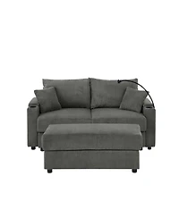Streamdale Modern Sofa, Storage & Ottoman, Comfy Grey Couch w/ Cup Holders & Chargers