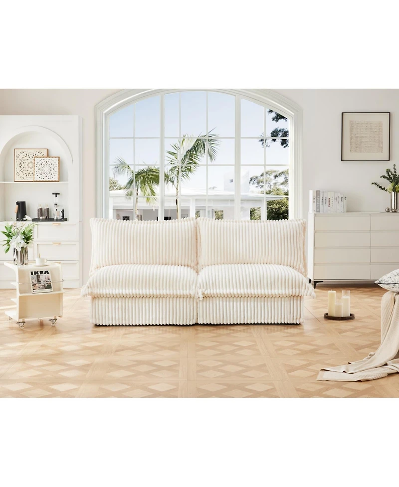 Slipcovered Armless 2-Seater Convertible Sofa with Pillows