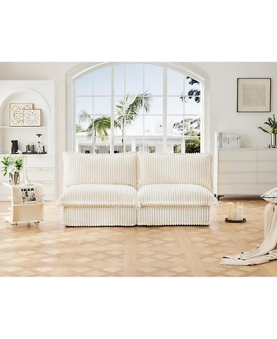 Slipcovered Armless 2-Seater Convertible Sofa with Pillows