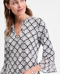 Jm Collection Petite Geometric-Print Split-Neck Top, Exclusively at Macy's