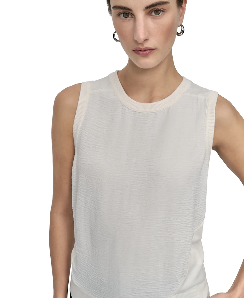 Dkny Petite Mixed-Media Sleeveless Crewneck Top