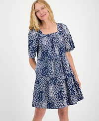 Style & Co Petite Square-Neck Cotton Tiered Dress, Exclusively at Macy's