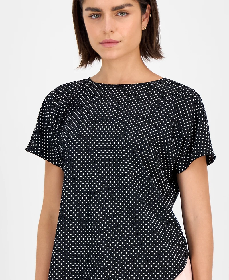 Anne Klein Women's Printed Boat Neck Short-Sleeve Top