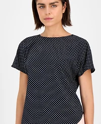 Anne Klein Women's Printed Boat Neck Short-Sleeve Top