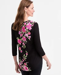 Jm Collection Petite Floral 3/4-Sleeve Top, Exclusively at Macy's