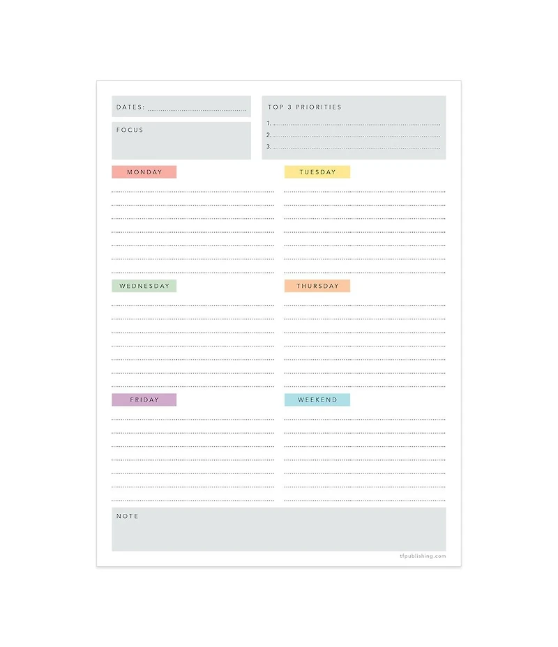Simply Weekly Color Coded Task Pad