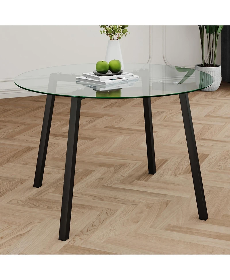 Streamdale 47.2" Modern Round Glass Dining Table with Black Legs
