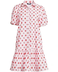 Lands' End Women's Elbow Sleeve Eyelet Knee Length Shirt Dress