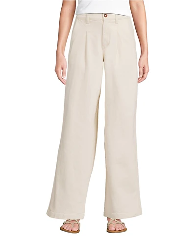 Lands' End Women's High Rise Soft Denim Pleated Wide Leg Trousers