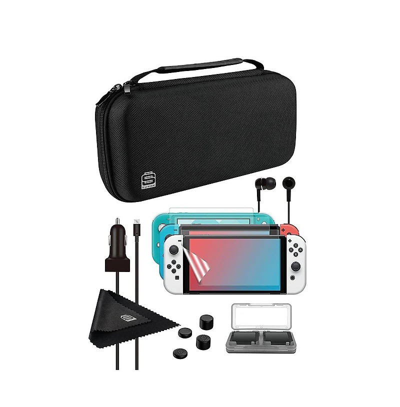 Nintendo Switch White Oled Console with Animal Crossing: New Horizons, Surge 12 in 1 Accessory Starter Kit 2.0, MightySkins Console and Controller Ski