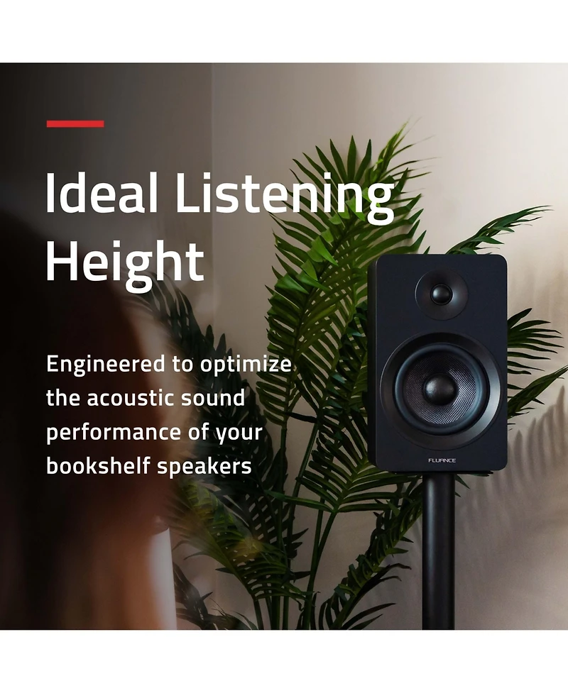 Fluance Floor Speaker Stands for Surround Sound and Bookshelf Speakers with Solid Construction, Adjustable Floor Spikes, Rubber Isolation Feet