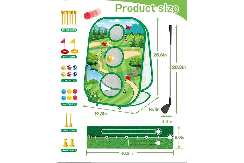 Titqwop 4-in-1 Sticky Golf Games Set for Kids & Adults – Golf Putting Mat, Chipping Net, Cornhole Board & Retractable Club | Indoor/Outdoor Pra