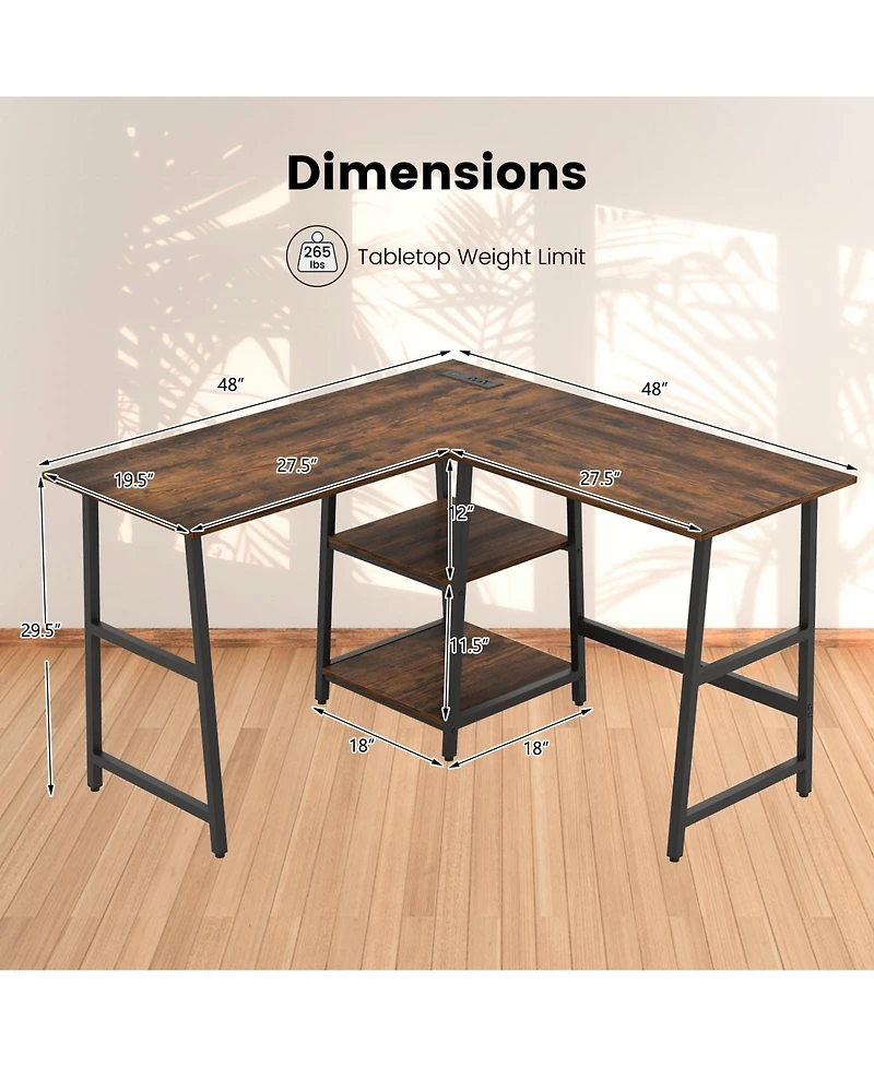 L-Shaped Corner Computer Desk with Storage Shelves