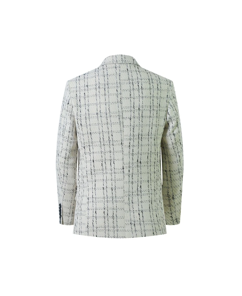 Elie Balleh Boys White Plaid Boucle Slim Fit Jacket