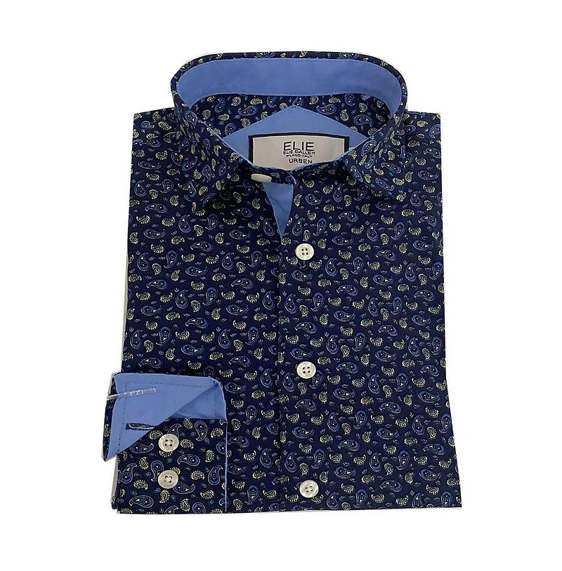 Elie Balleh Big Boys Blue Short Sleeve Navy Paisley Slim Fit Shirt