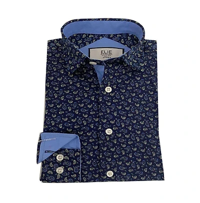 Elie Balleh Big Boys Blue Short Sleeve Navy Paisley Slim Fit Shirt