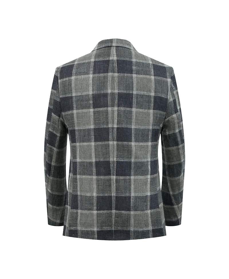 Elie Balleh Boys Grey Slim Fit Plaid Blazer