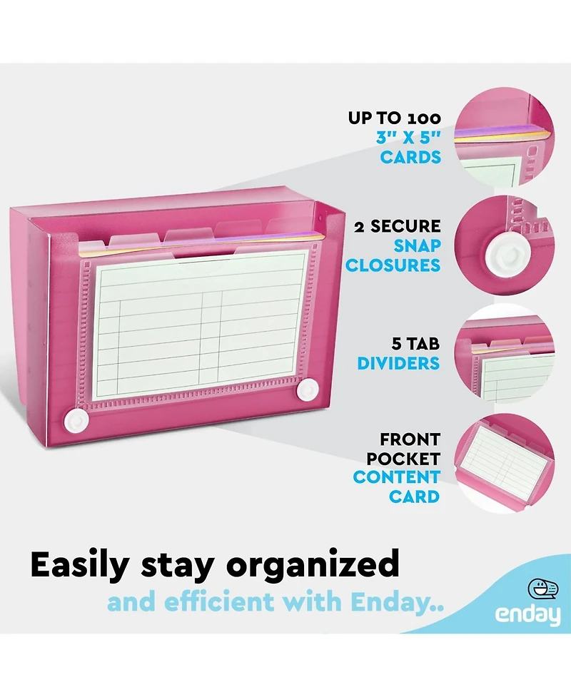 3" X 5" Index Card Case Holds 100 Cards Includes Business Card/Index Holder and 5 Tab Dividers Comes in Assorted Color – (Pack of 4)