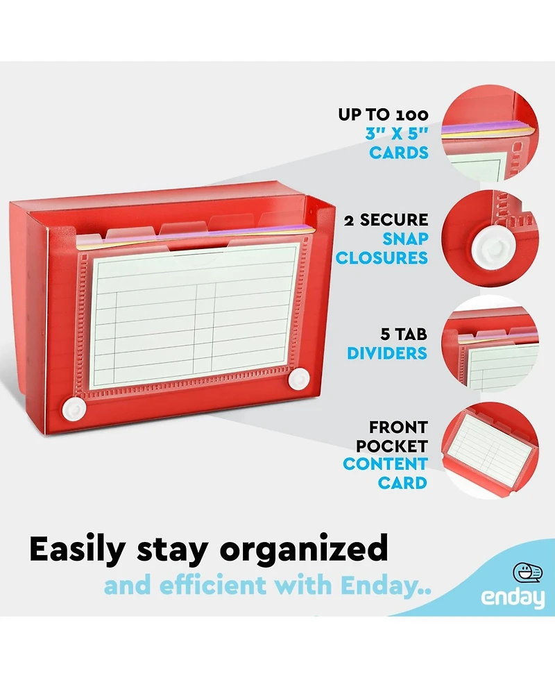 3" X 5" Index Card Case Holds 100 Cards Includes Business Card/Index Holder and 5 Tab Dividers Comes Assorted Color – (Pack of 4)