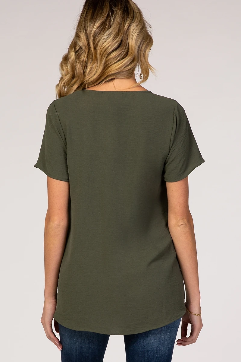 Pinkblush Maternity Light Olive Button Tie Front Top