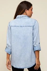 Pinkblush Maternity Charcoal Chambray Rolled Cuff Shirt