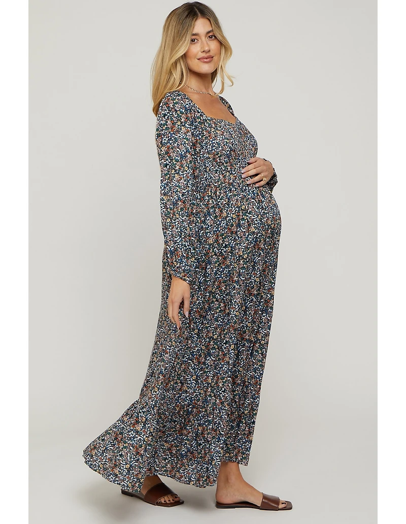 Pinkblush Maternity Navy Floral Long Sleeve Maxi Dress