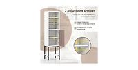 57 Inch Bathroom Tall Cabinet with 1 Door and 4 Shelves Narrow Storage Unit with Adjustable Shelves