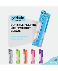 3 Hole Punch Pink, Portable Puncher for Ring Binder, Sheets Capacity, Removable Chip Tray, 10” Ruler School, Office, 1 Pc-by Enday