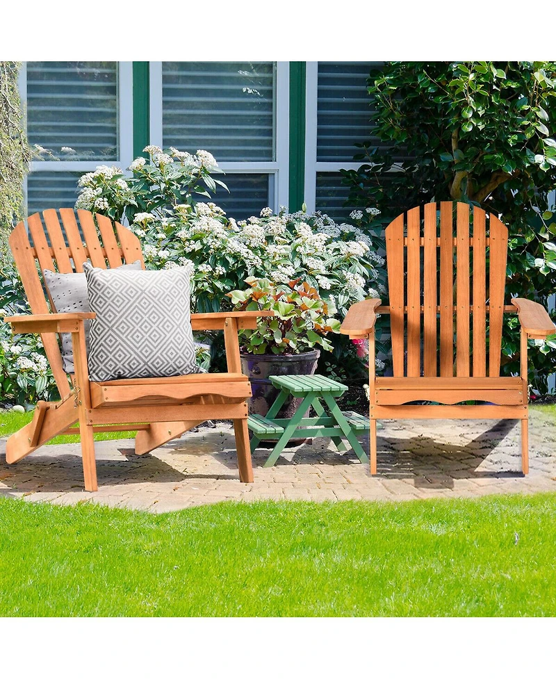 Gymax 2 Pcs Eucalyptus Adirondack Chair Foldable Outdoor Wood Lounger Chair