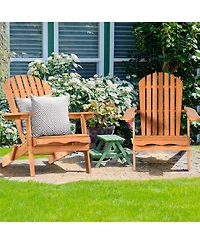 Gymax 2 Pcs Eucalyptus Adirondack Chair Foldable Outdoor Wood Lounger Chair