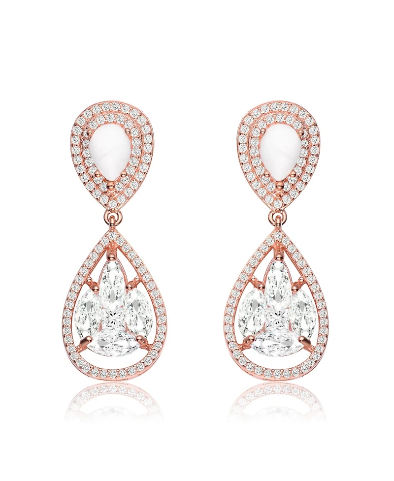 18K Rose Gold Plating with Clear Cubic Zirconia & HowLite Formal Drop Earrings