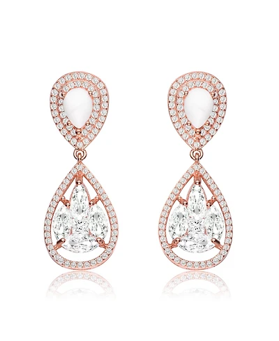 18K Rose Gold Plating with Clear Cubic Zirconia & HowLite Formal Drop Earrings