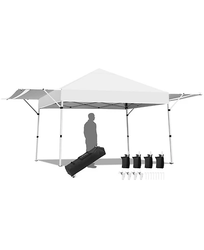 17 x 10 Feet Foldable Pop Up Canopy with Adjustable Dual Awnings