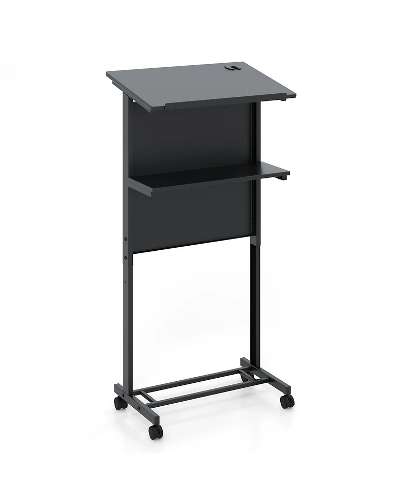 3-Position Height Adjustable Lectern Table with Tilted Tabletop