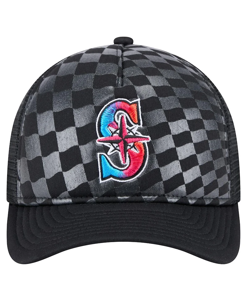 New Era Men's Black Seattle Mariners Gradient 9FORTY A-Frame M-Crown Trucker Adjustable Hat