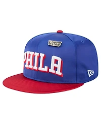 New Era Men's Royal/Red Philadelphia 76ers Throwback Satin Vintage Pin Two-Tone 59FIFTY Fitted Hat