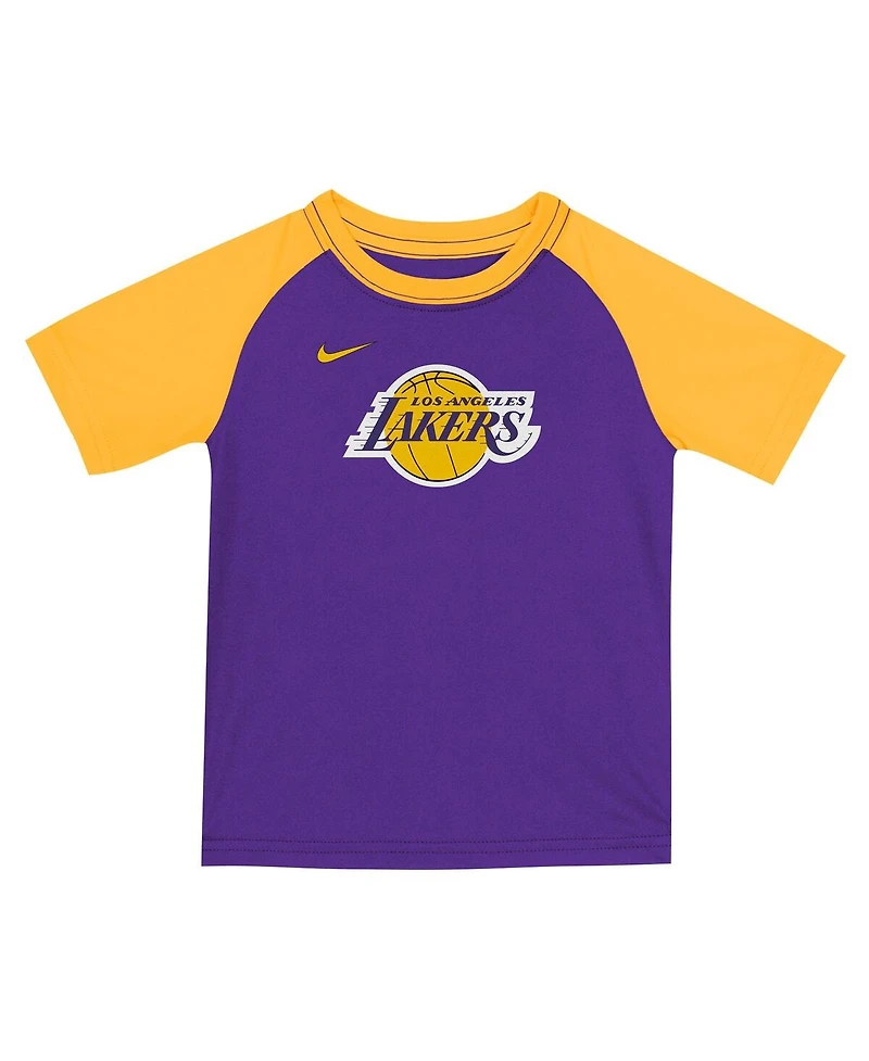 Nike Big Boys and Girls 2-Piece Purple Los Angeles Lakers Practice T-Shirt Shorts Set