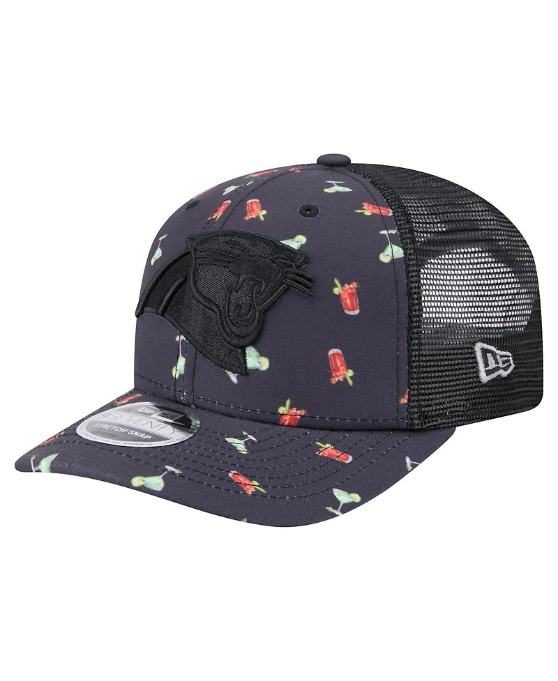 New Era Men's Navy/Black Carolina Panthers Adventure Drinks Pattern 9SEVENTY Stretch Snap Hat