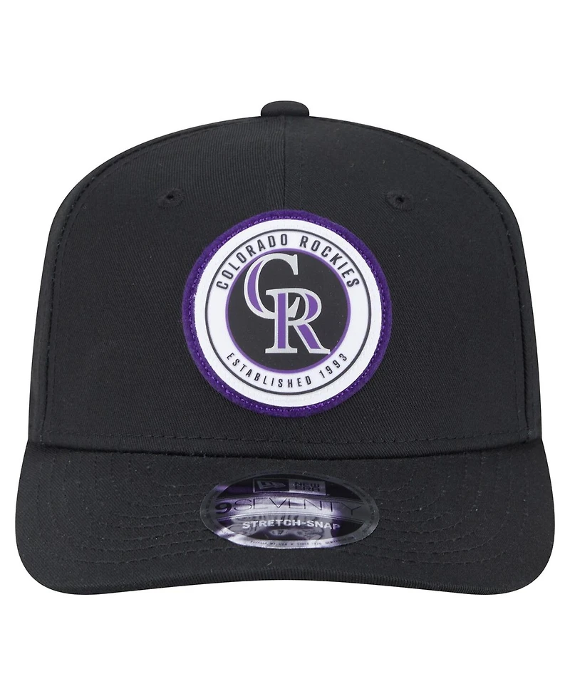 New Era Men's Black Colorado Rockies Circle Patch 9SEVENTY Stretch-Snap Hat