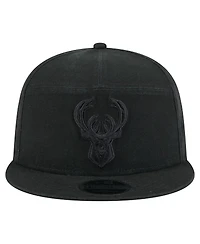 New Era Men's Black Milwaukee Bucks Adventure Canvas Split Panel 9FIFTY Snapback Hat