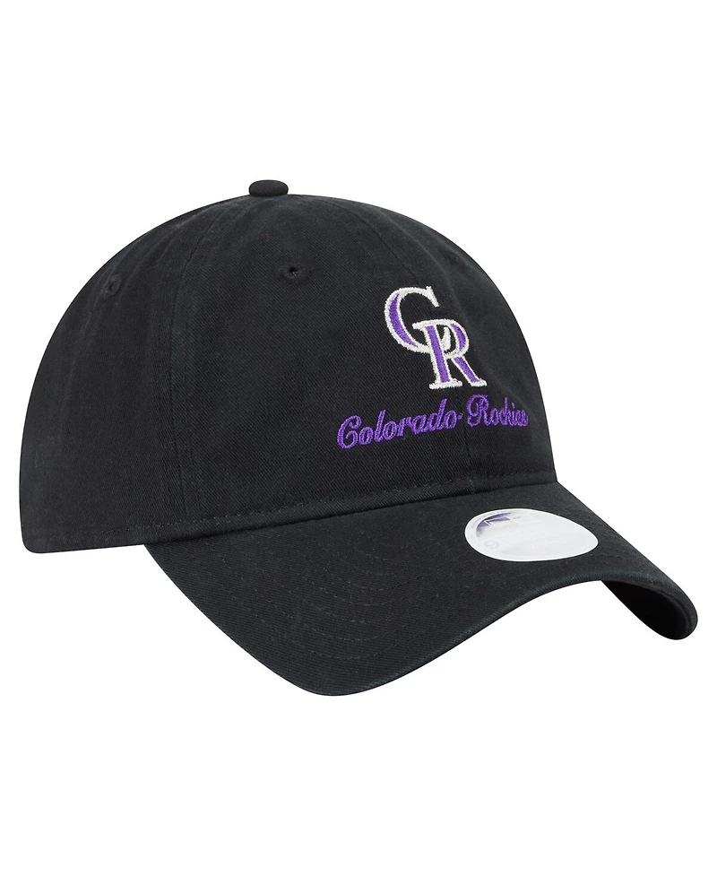 New Era Women's Black Colorado Rockies Preppy Team 9TWENTY Adjustable Hat