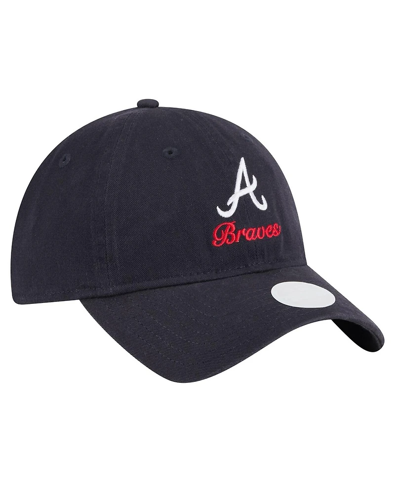New Era Women's Navy Atlanta Braves Preppy Team 9TWENTY Adjustable Hat