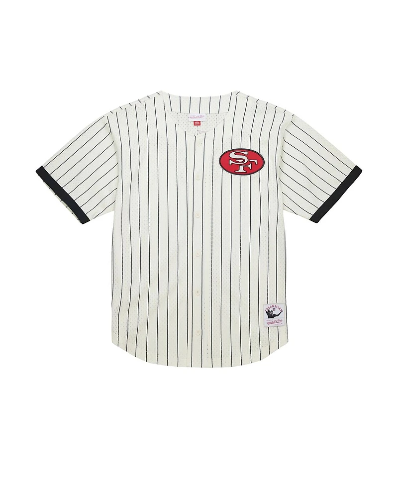 Mitchell & Ness Men's Cream San Francisco 49ers Final Seconds Vintage Logo Mesh Button-Up Shirt