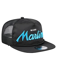 New Era Men's Black Miami Marlins Retro Satin Script Golfer Adjustable Hat