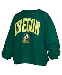 Pressbox Women's Oregon Ducks Janise Arch Over Logo Waist Length Oversized Pullover Sweatshirt