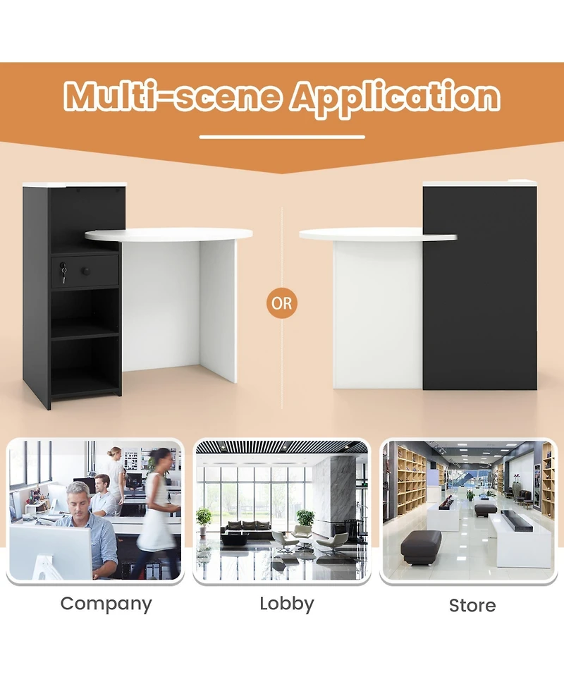 Front Reception Office Desk with Open Shelf and Lockable Drawer