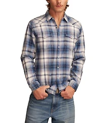 Lucky Brand Men's Indigo Plaid Mesa Western Long Sleeve Shirt